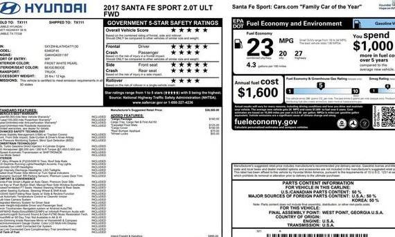 HYUNDAI SANTA FE 2017 5XYZW4LA7HG477130 image